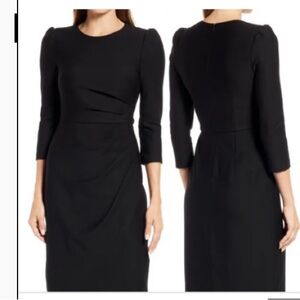 Harper Rose Pleat Asymmetrical long sleeve Black Sheath Dress size 14